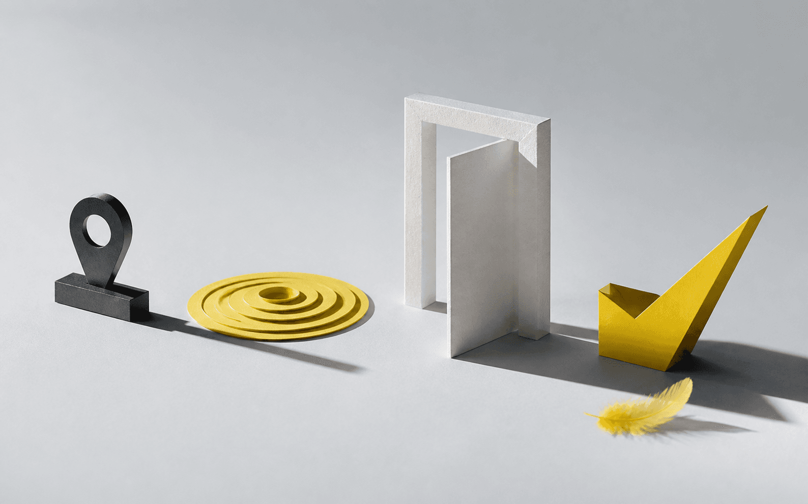 Sculpted phone signal, doorway, and completed report